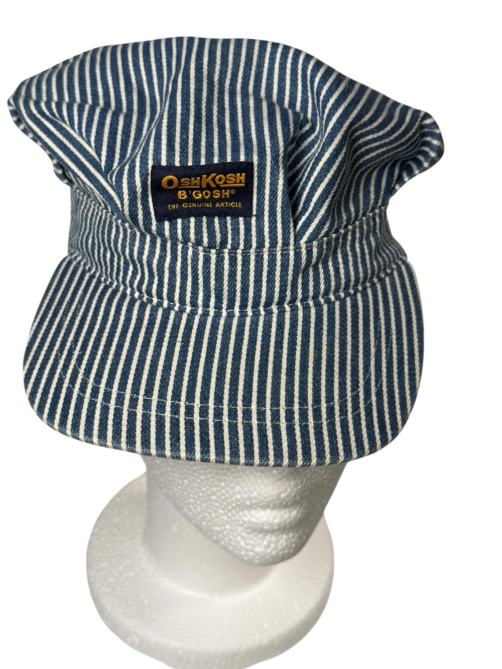 OshKosh B'Gosh Train Conductor Blue White Hickory Stripe Overalls 18M Hat 2T-4T - Picture 8 of 11